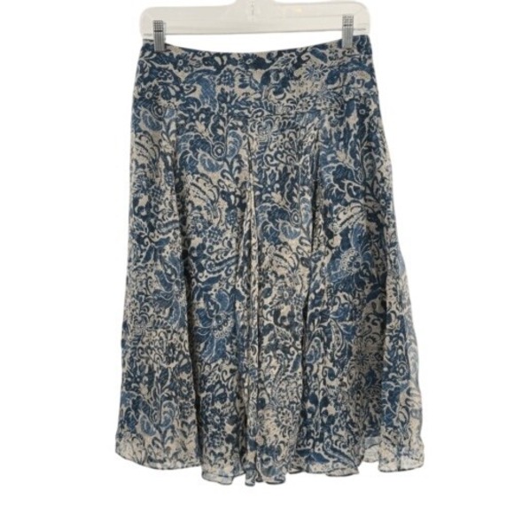 Charter Club Silk Skirt A Line Women 6 Blue Tan‎ Floral Flowy Whimsical - Picture 1 of 11